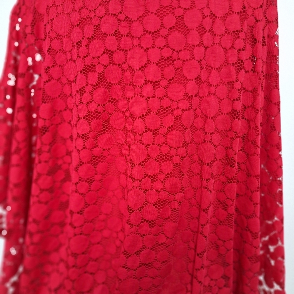 Valerie Stevens Romantic Feminine Red Lace Statement Wide Sleeve Blouse Size 2X - Picture 5 of 10